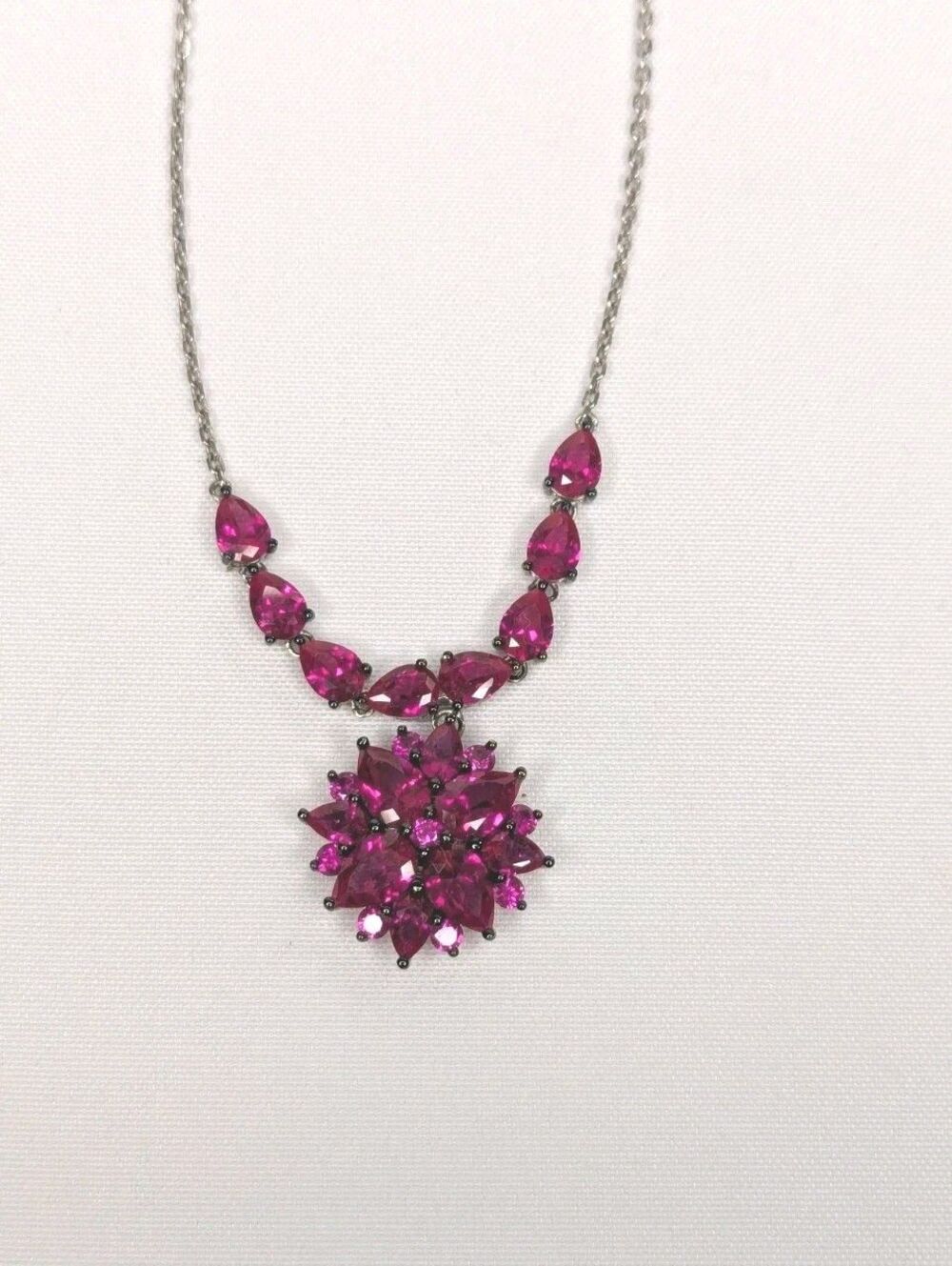 JTV Necklace - Oval Cabochon Star Ruby, Red, Sterling Silver